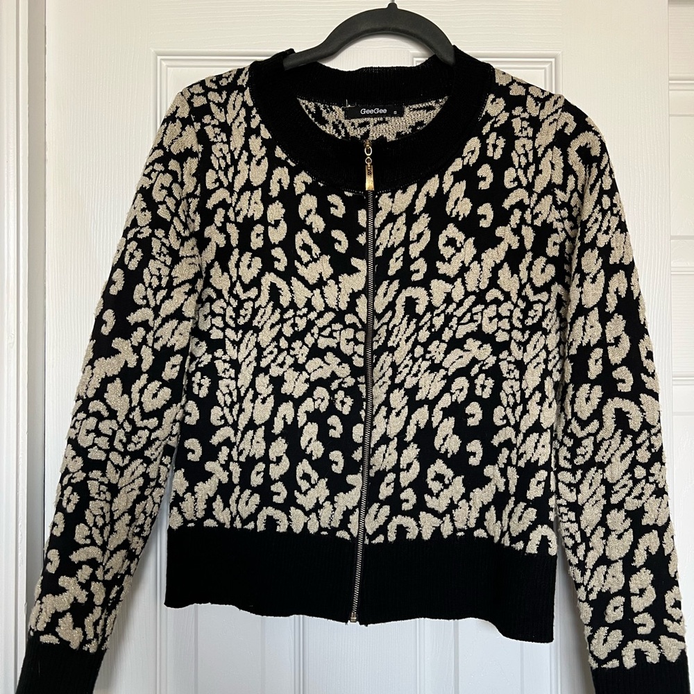 Chico's Black and Cream Leopard Cardigan